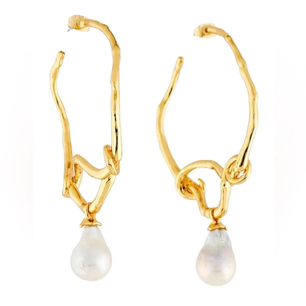 Alexis Bittar Cultured Freshwater Pearl Charm Twist Hoop Earrings - Picture 3 of 6